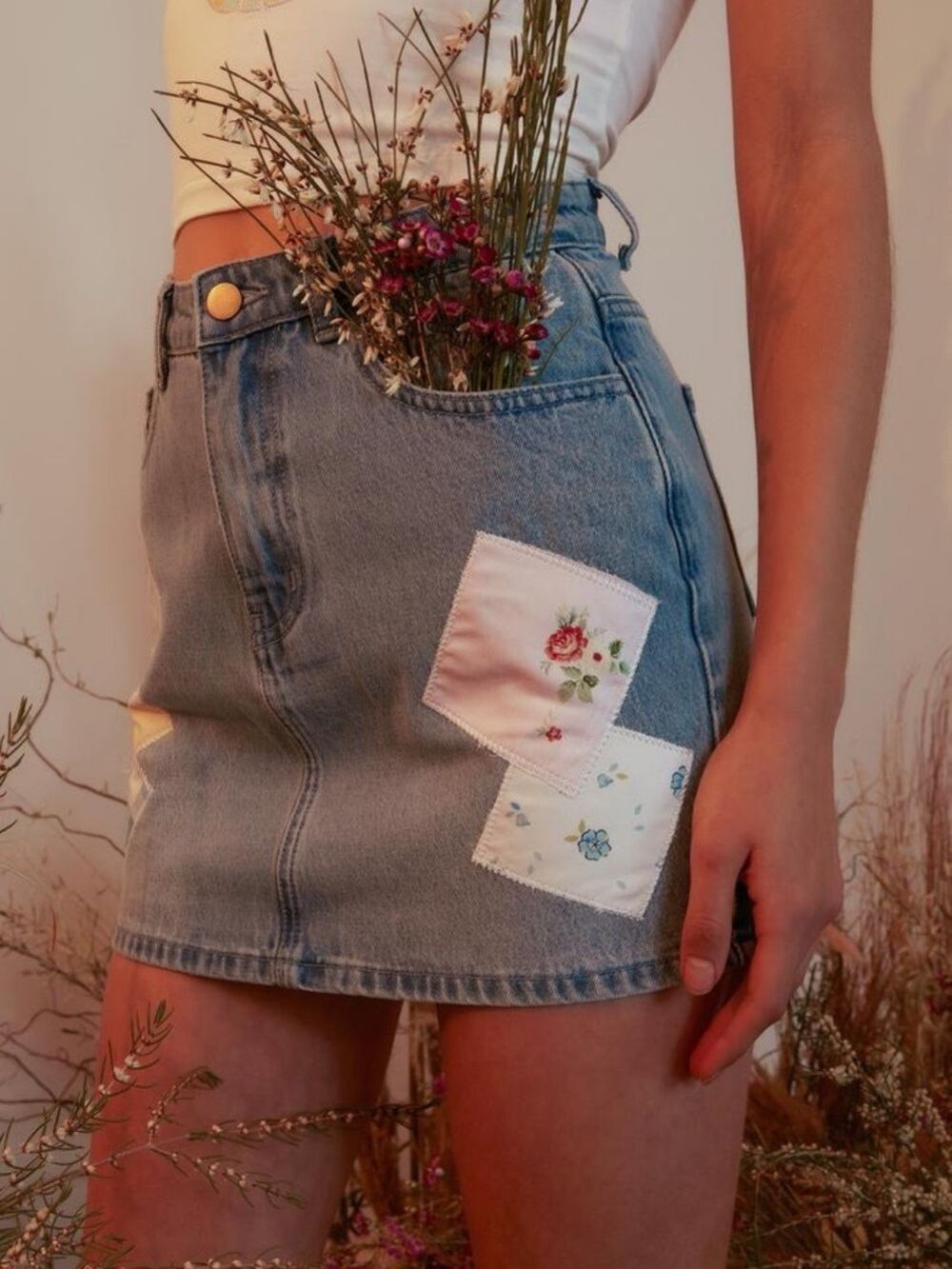 Dolls Kill x Holly Hobbie Dose Of Happy Patchwork Denim Skirt Jean Size XS - Picture 3 of 13